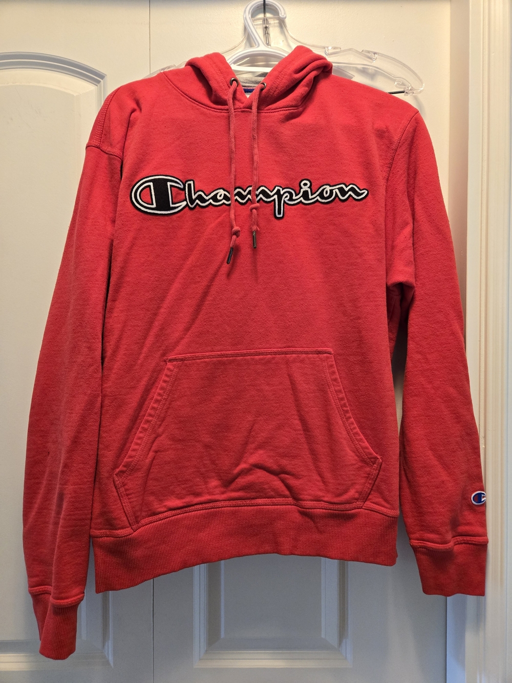 Champion Women's Red Crewneck Hoodie with Script Logo